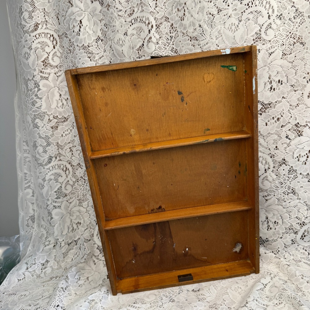 Vintage Wooden Artist Supply Tray Divided Shadow Box Wall Hanging Organizer